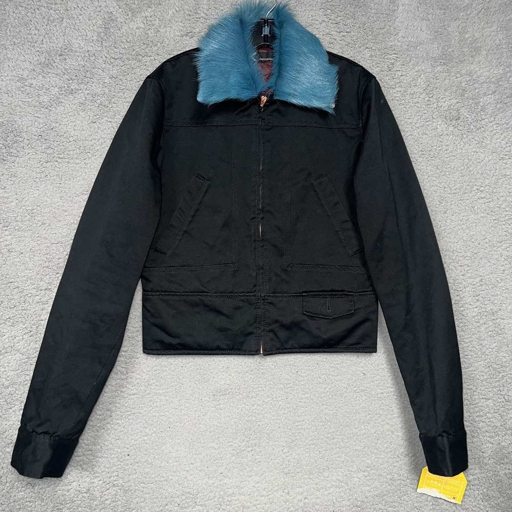 NOS Andrew Mackenzie Jacket Sz 44 Black Elvis Embroider 100% Fur Collar Quilted